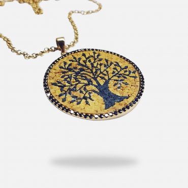 Olive Tree Pendant, silver gold plated and Onyx stones