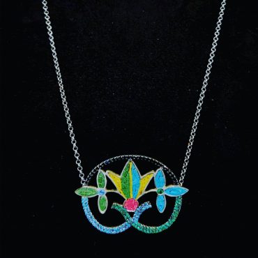 Colorful Jasmine Micro Mosaic Necklace, silver gold plated