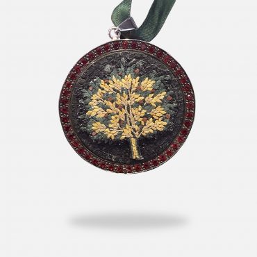 2 Level Tree of Life Micro Mosaic Pendant, silver gold plated and Natural Garnet stones