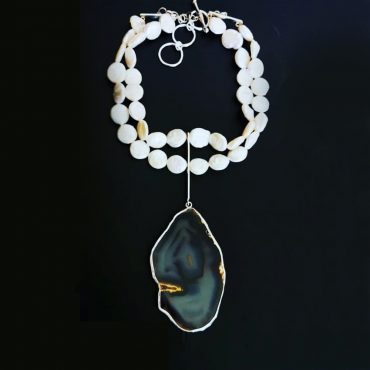 Bunch of Grapes Handmade Pearl Micro Mosaic Necklace, silver gold plated and pearl