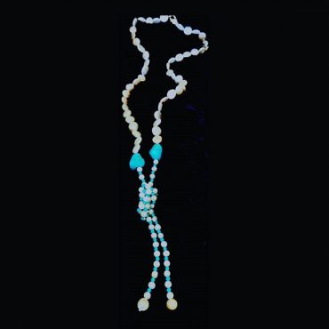 Cross Chocker Pearl & Blue Jade Micro Mosaic Necklace, double sided, silver gold plated with pearl and blue jade stones