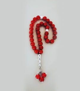 Red jade Rosary, silver gold plated