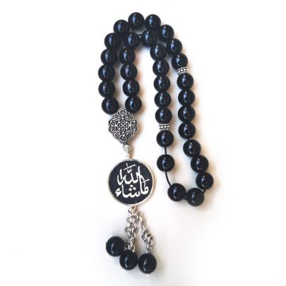 Words Handmade micro mosaic rosary, Onyx stones and silver gold plated