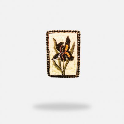Black Iris Micro Mosaic Ring, silver gold plated and Onyx stones